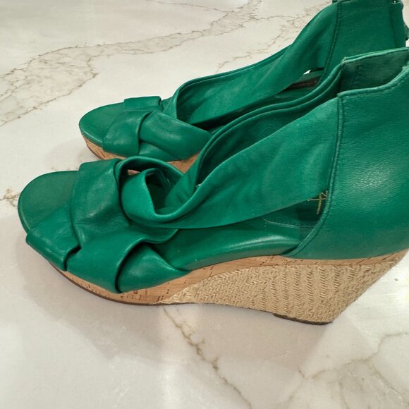 Cole Haan Nike Air Green Leather Espadrille Wedges SZ 8 - Picture 8 of 12